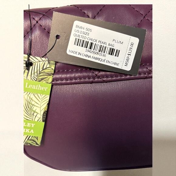 Badgley Mischka Quilted Chloe Pearl Handbag in Plum-NWT - Picture 5 of 8